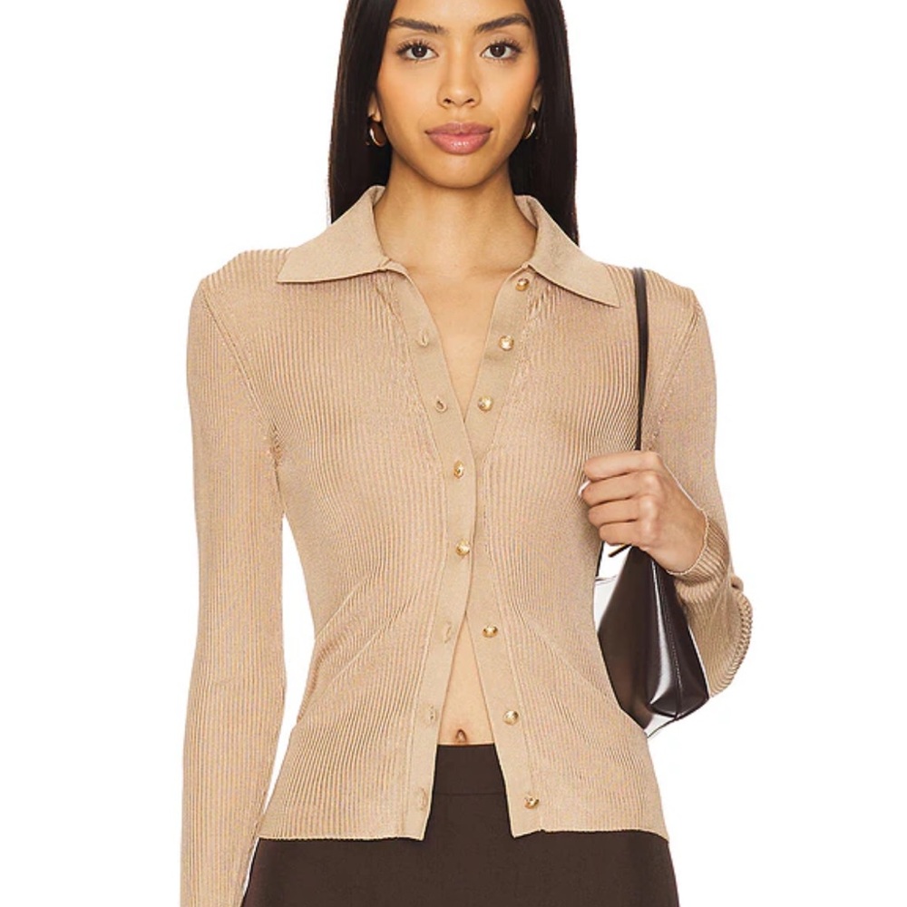 Alice + Olivia Brown Button Down Ribbed Shirt